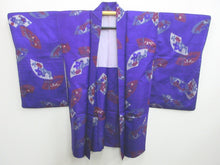 Load image into Gallery viewer, Haori Jacket Vintage(1920-1950) Purple Bellflower Meisen Long Silk #7761K2
