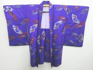 Haori Jacket Vintage(1920-1950) Purple Bellflower Meisen Long Silk #7761K2