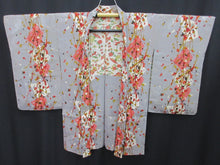Load image into Gallery viewer, Haori Jacket Vintage(1920-1950) Gray Plum blossom Rinzu Long Silk #7803K5

