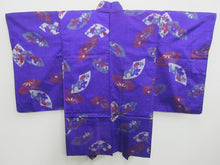 Load image into Gallery viewer, Haori Jacket Vintage(1920-1950) Purple Bellflower Meisen Long Silk #7761K2
