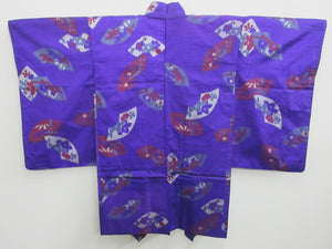 Haori Jacket Vintage(1920-1950) Purple Bellflower Meisen Long Silk #7761K2