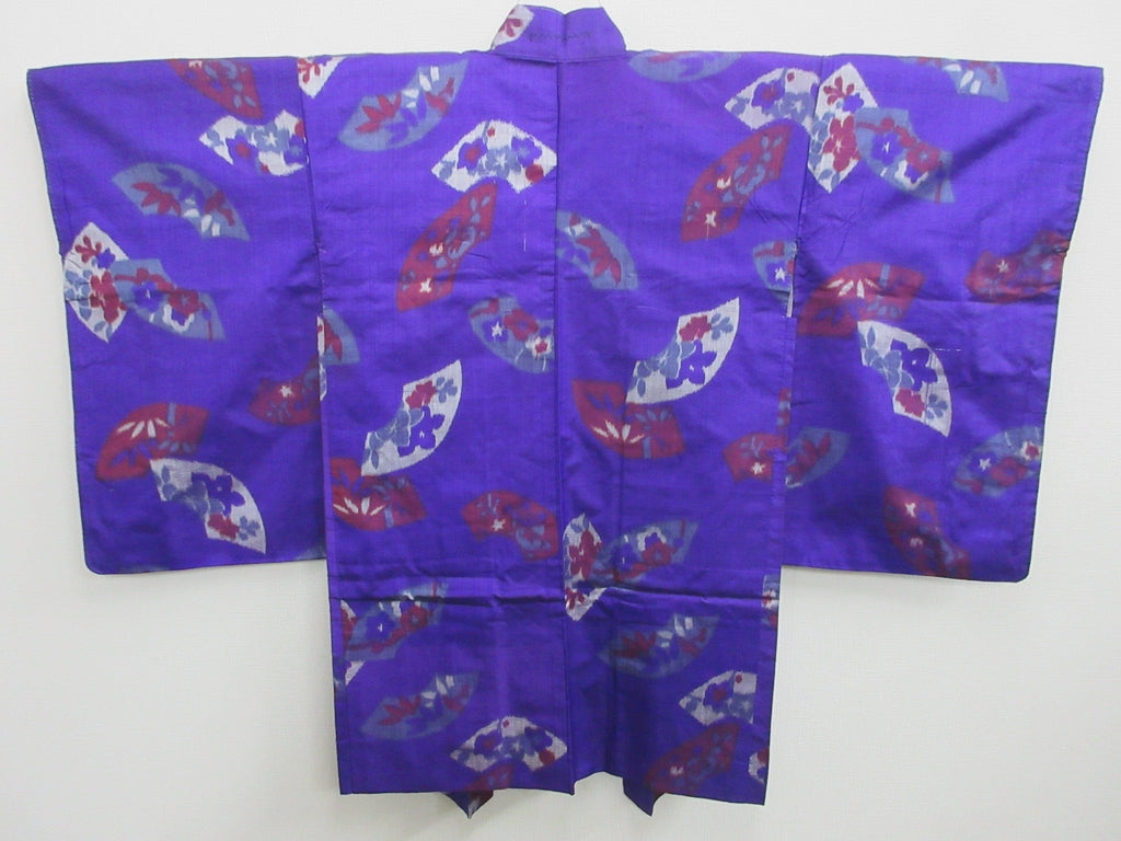 Haori Jacket Vintage(1920-1950) Purple Bellflower Meisen Long Silk #7761K2