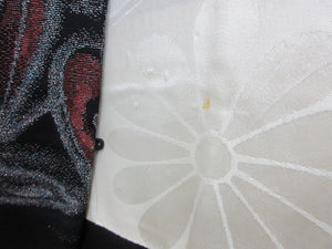 Haori Jacket Vintage(1950-1980) Black Gold Silver Flower Silk #7937M3