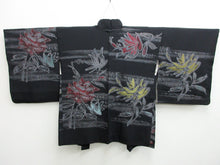 Load image into Gallery viewer, Haori Jacket Vintage(1950-1980) Black Gold Silver Flower Silk #7937M3
