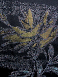 Haori Jacket Vintage(1950-1980) Black Gold Silver Flower Silk #7937M3