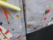 Load image into Gallery viewer, Haori Jacket Vintage(1920-1950) Gray Plum blossom Rinzu Long Silk #7803K5
