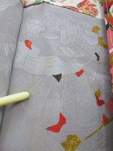 Load image into Gallery viewer, Haori Jacket Vintage(1920-1950) Gray Plum blossom Rinzu Long Silk #7803K5
