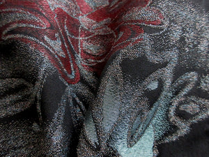 Haori Jacket Vintage(1950-1980) Black Gold Silver Flower Silk #7937M3