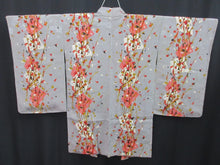 Load image into Gallery viewer, Haori Jacket Vintage(1920-1950) Gray Plum blossom Rinzu Long Silk #7803K5
