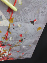 Load image into Gallery viewer, Haori Jacket Vintage(1920-1950) Gray Plum blossom Rinzu Long Silk #7803K5

