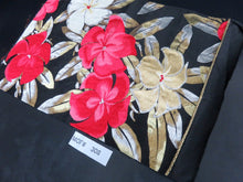 Load image into Gallery viewer, MOF#308 Silk Obi Fabric Vintage(1950-1980) Oleander Black Red 15.0x11.8in(38x30cm)
