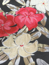 Load image into Gallery viewer, MOF#308 Silk Obi Fabric Vintage(1950-1980) Oleander Black Red 15.0x11.8in(38x30cm)
