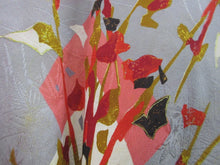 Load image into Gallery viewer, Haori Jacket Vintage(1920-1950) Gray Plum blossom Rinzu Long Silk #7803K5
