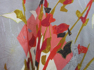 Haori Jacket Vintage(1920-1950) Gray Plum blossom Rinzu Long Silk #7803K5