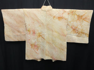 Haori Jacket Vintage(1950-1980) Yellow brown Full Shibori Leaf Silk #7939M3