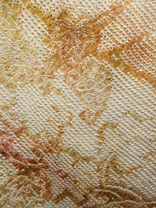Haori Jacket Vintage(1950-1980) Yellow brown Full Shibori Leaf Silk #7939M3