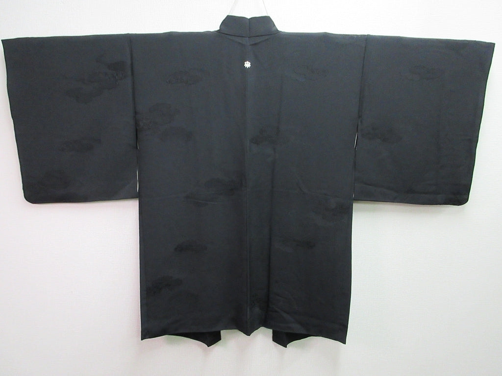 Haori Jacket Vintage(1950-1980) Black Cloud Flower Silk #7709J5
