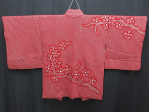 Haori Jacket Vintage(1950-1980) Red Full Shibori Ume Branch Silk #7941M3