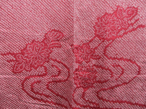 Haori Jacket Vintage(1950-1980) Red Full Shibori Peony Silk #7942M3