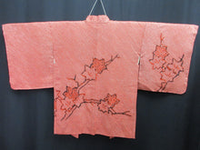 Load image into Gallery viewer, Haori Jacket Vintage(1950-1980) Vermillion Full Shibori Maple Leaf Branch Silk #7895M1
