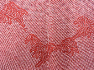 Haori Jacket Vintage(1950-1980) Red Full Shibori Bamboo leaf Silk #7898M1