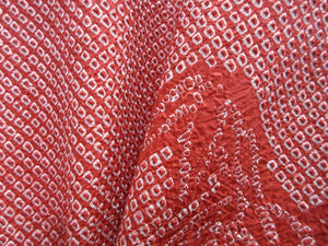 Haori Jacket Vintage(1950-1980) Red Full Shibori Bamboo leaf Silk #7898M1