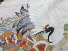 Load image into Gallery viewer, Tomesode Vintage(1920-1950) Black Hand painted Crane Birds Silk #8163B1
