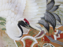 Load image into Gallery viewer, Tomesode Vintage(1920-1950) Black Hand painted Crane Birds Silk #8163B1
