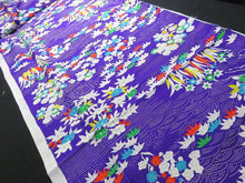 Load image into Gallery viewer, BCF#2436 Silk Kimono Fabric Vintage (1920-1950) Flower Hand Painted  Blueish Purple    140cm (55.1 in)
