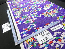 Load image into Gallery viewer, BCF#2436 Silk Kimono Fabric Vintage (1920-1950) Flower Hand Painted  Blueish Purple    140cm (55.1 in)
