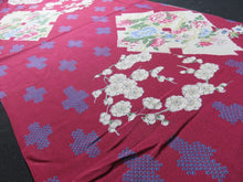 Load image into Gallery viewer, BCF#2437 Silk Kimono Fabric Vintage (1920-1950) Plum Blossom  Hand Painted   Red    140cm (55.1 in)
