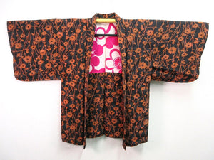 Haori Jacket Vintage(1950-1980)  Black    Flower Rinzu   #68