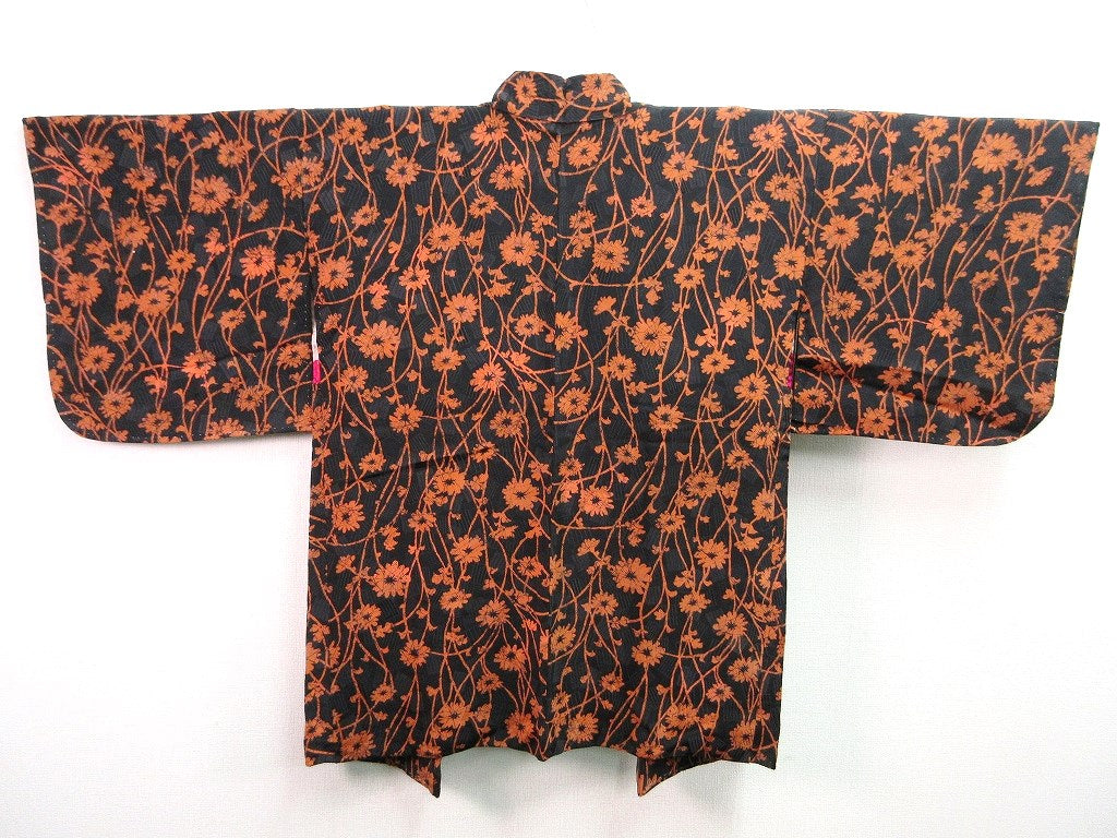 Haori Jacket Vintage(1950-1980)  Black    Flower Rinzu   #68