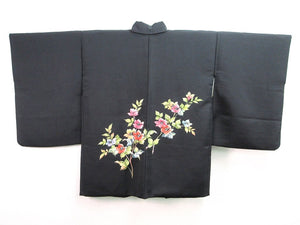 Haori Jacket   Black   Fully Embroidered  Lily   #46