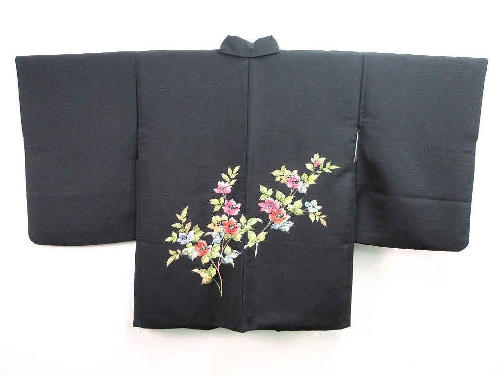 Haori Jacket   Black   Fully Embroidered  Lily   #46