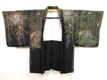Load image into Gallery viewer, Haori Jacket Vintage(1950-1980)  Black Gold  Glinting Weeping Shidare Flowers   #47
