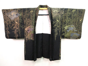 Haori Jacket Vintage(1950-1980)  Black Gold  Glinting Weeping Shidare Flowers   #47