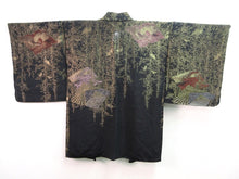 Load image into Gallery viewer, Haori Jacket Vintage(1950-1980)  Black Gold  Glinting Weeping Shidare Flowers   #47
