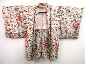 Haori Jacket Vintage(1920-1950) Cream White    Meisen Flower.    #58