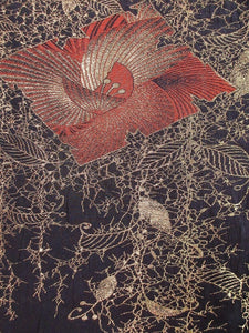 Haori Jacket Vintage(1950-1980)  Black Gold  Glinting Weeping Shidare Flowers   #47