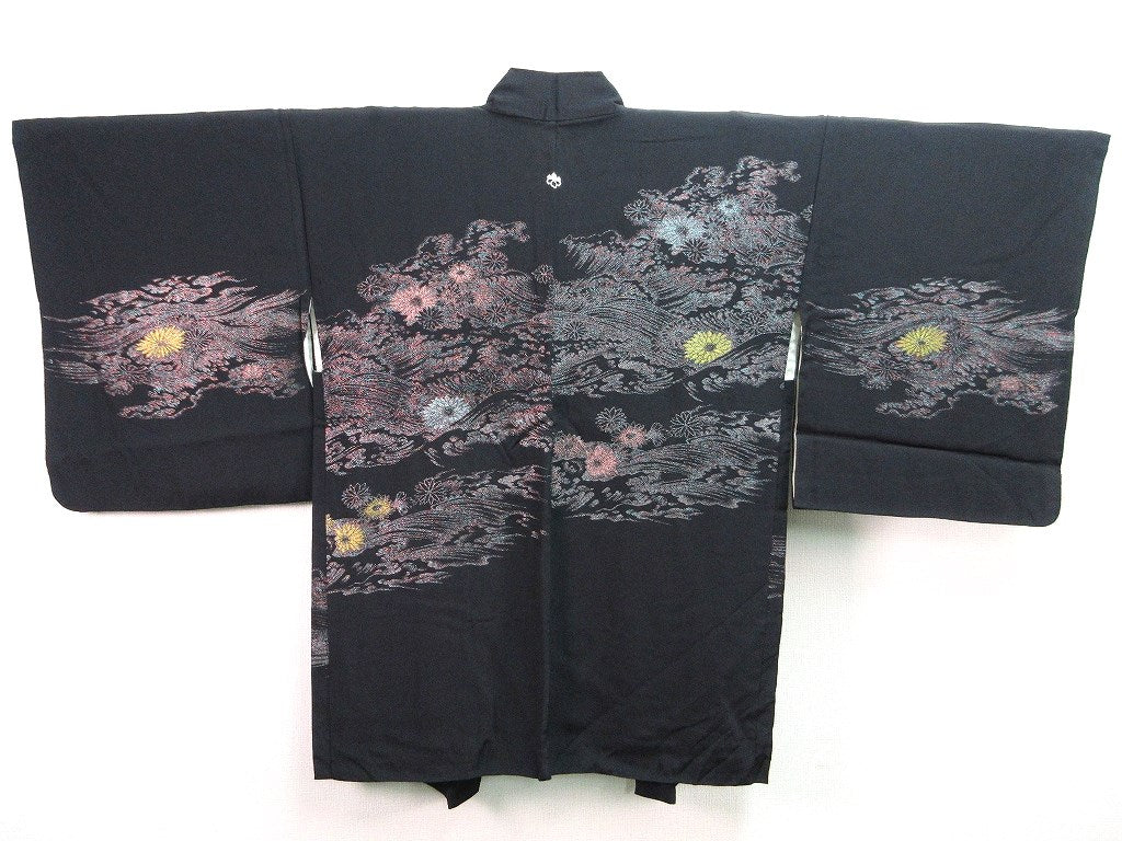 Haori Jacket   Black    Glinting Flower Wave  #84