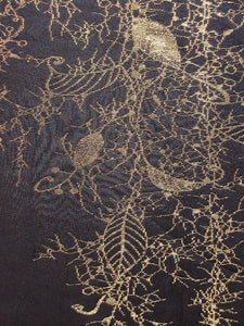 Haori Jacket Vintage(1950-1980)  Black Gold  Glinting Weeping Shidare Flowers   #47
