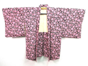 Haori Jacket   Black Pink  Full bloom Flowers  #48