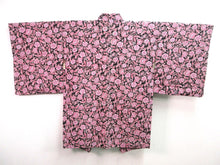 Load image into Gallery viewer, Haori Jacket   Black Pink  Full bloom Flowers  #48
