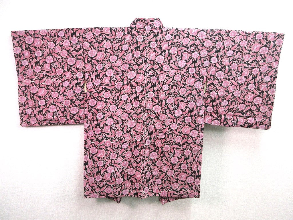 Haori Jacket   Black Pink  Full bloom Flowers  #48