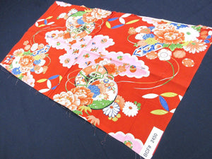 BCF#2450 Silk Kimono Fabric Vintage(1920-1950) Hand-Painted  Flower    Red    65cm (25.6in)