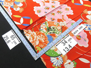 BCF#2450 Silk Kimono Fabric Vintage(1920-1950) Hand-Painted  Flower    Red    65cm (25.6in)