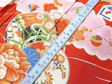 Load image into Gallery viewer, BCF#2450 Silk Kimono Fabric Vintage(1920-1950) Hand-Painted  Flower    Red    65cm (25.6in)
