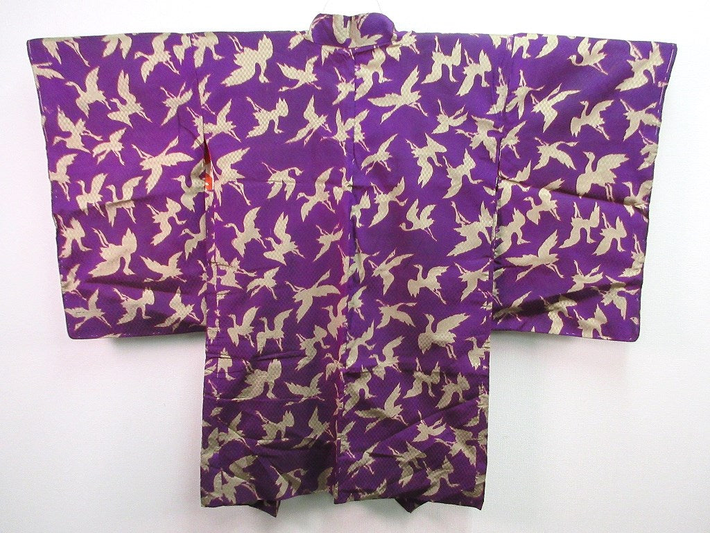 Haori Jacket Vintage(Pre-1920)  Purple   Ichimatsu moyou Crane Birds    #60