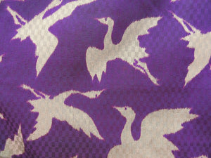Haori Jacket Vintage(Pre-1920)  Purple   Ichimatsu moyou Crane Birds    #60